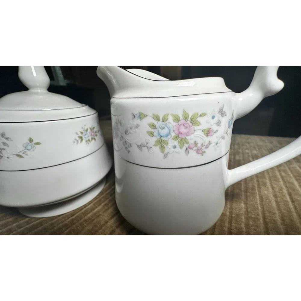Cannes by Royal Majestic Pink Blue White Floral Sprays Creamer and Sugar Bowl